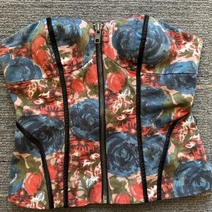 For Love & Lemons Floral Bustier Top in Blue, Red, Green